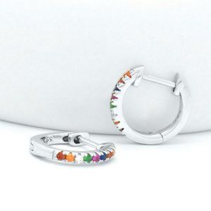925 Silver Rainbow Sapphire Hoop Huggie Earrings